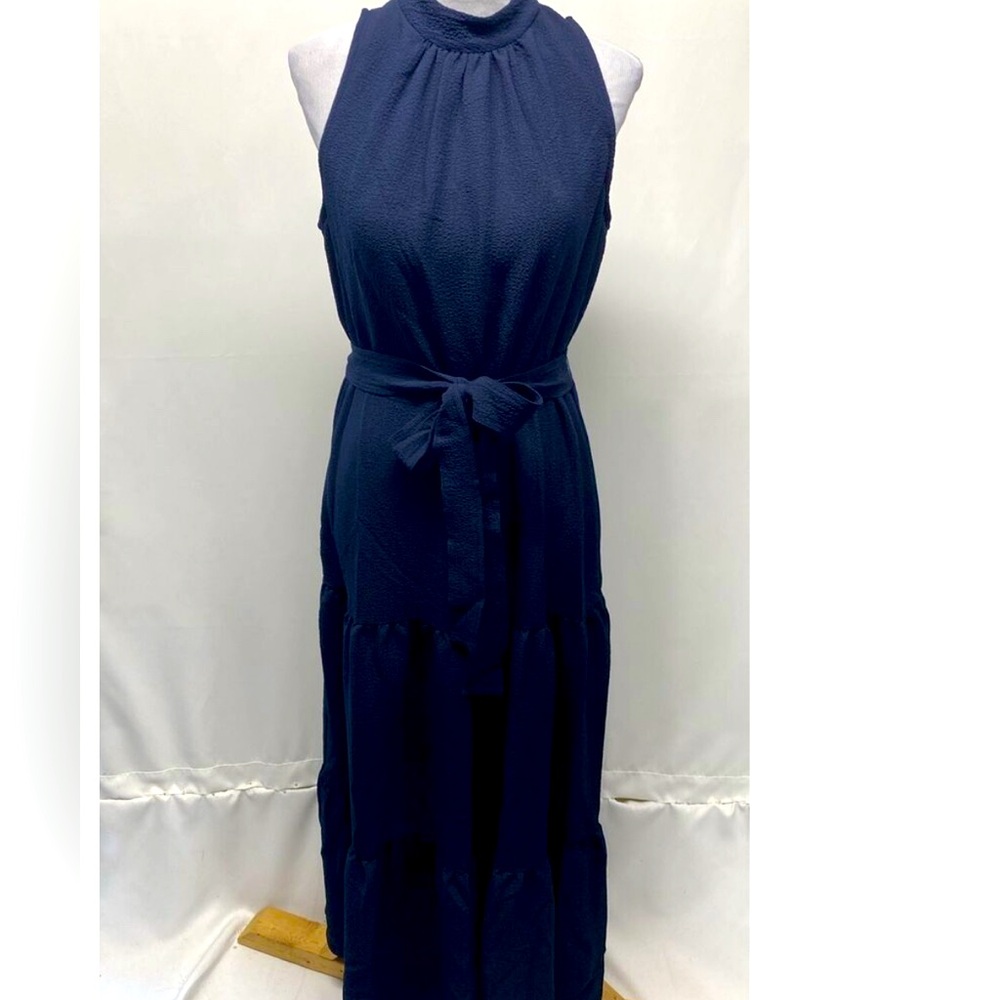 Anne Klein NWT tie waist crepe dress navy